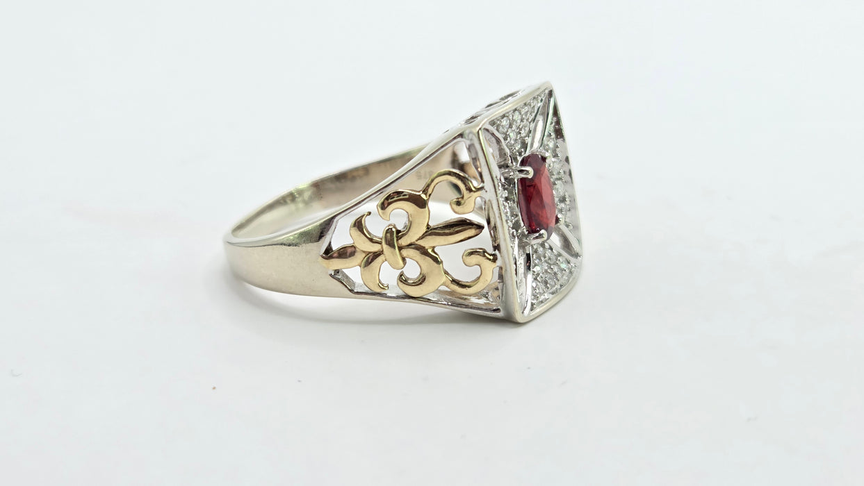 Vintage: 9ct Yellow Gold Ruby & 28 Diamond 0.51ct Art Deco Style Ring