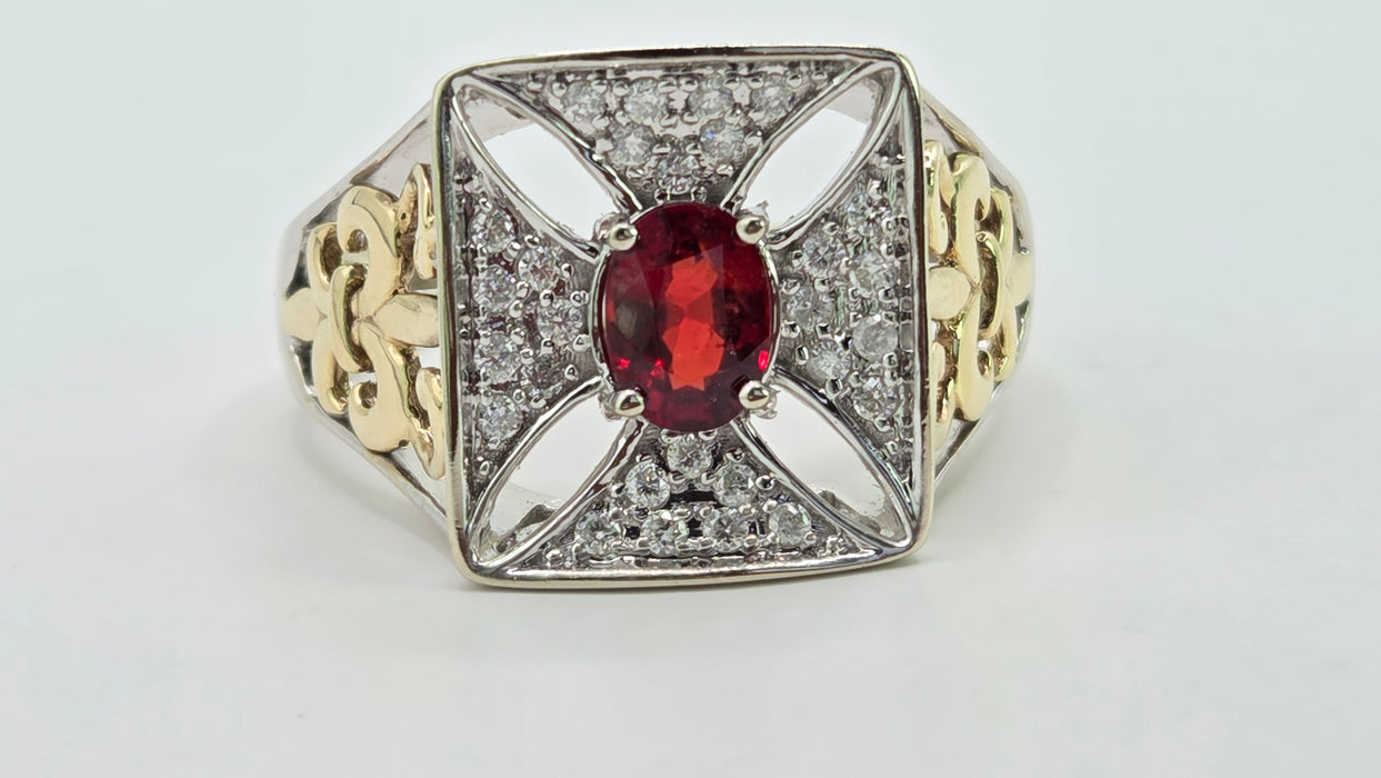 Vintage: 9ct Yellow Gold Ruby & 28 Diamond 0.51ct Art Deco Style Ring