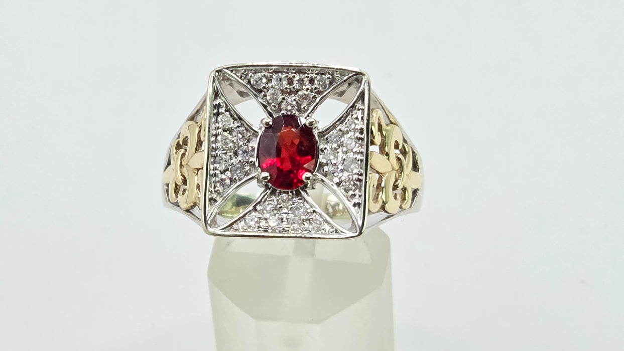 Vintage: 9ct Yellow Gold Ruby & 28 Diamond 0.51ct Art Deco Style Ring