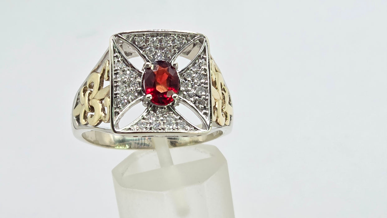 Vintage: 9ct Yellow Gold Ruby & 28 Diamond 0.51ct Art Deco Style Ring