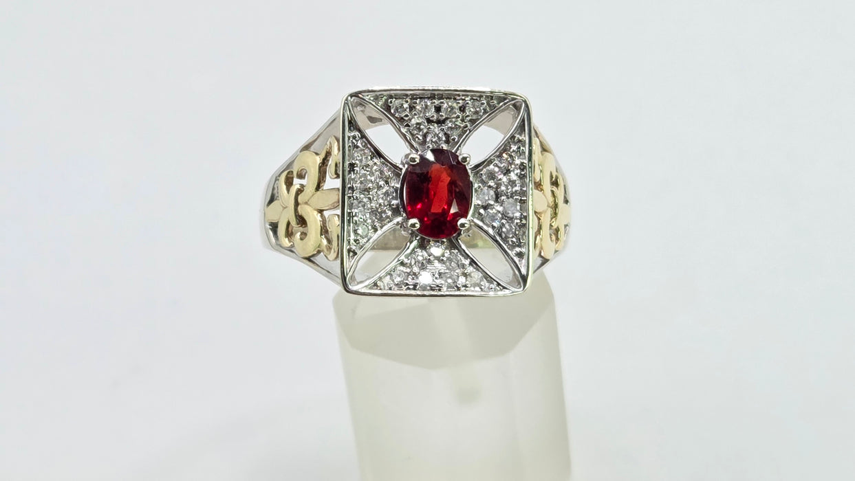 Vintage: 9ct Yellow Gold Ruby & 28 Diamond 0.51ct Art Deco Style Ring