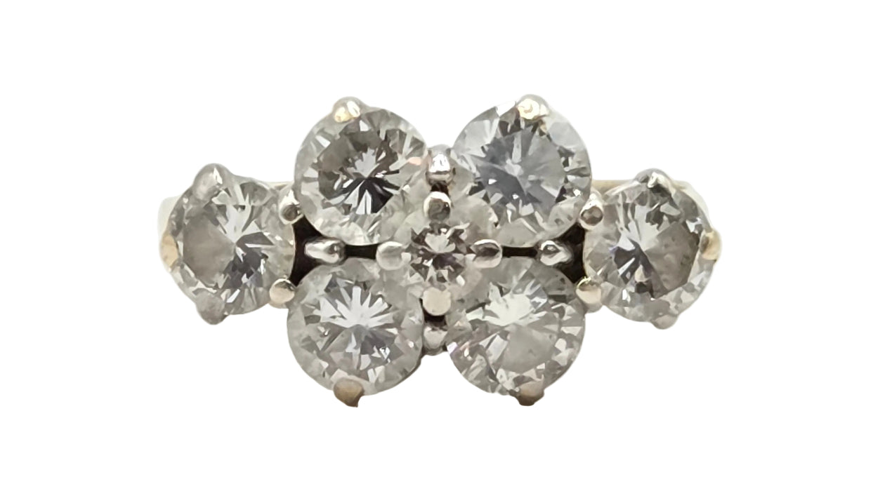 Vintage: 18ct Yellow Gold 7 Diamond Elongated Cluster Ring — 2.50ct