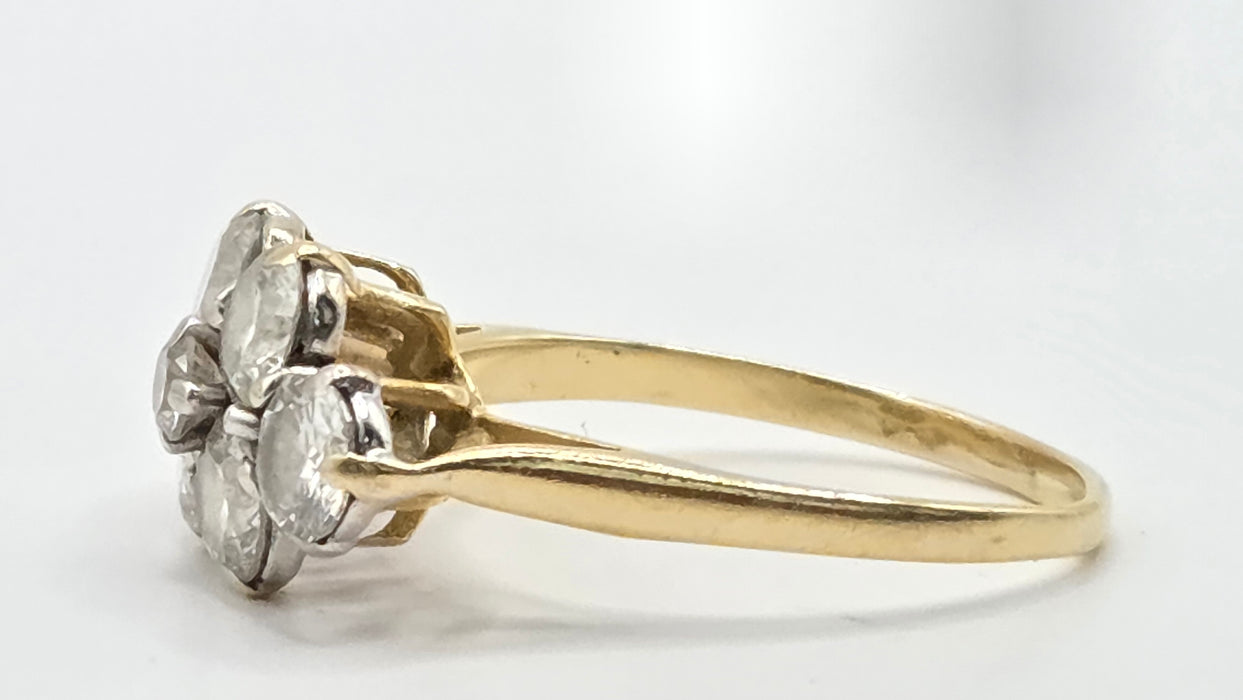 Vintage: 18ct Yellow Gold 7 Diamond Elongated Cluster Ring — 2.50ct