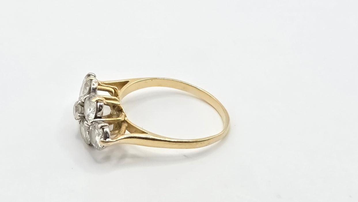 Vintage: 18ct Yellow Gold 7 Diamond Elongated Cluster Ring — 2.50ct