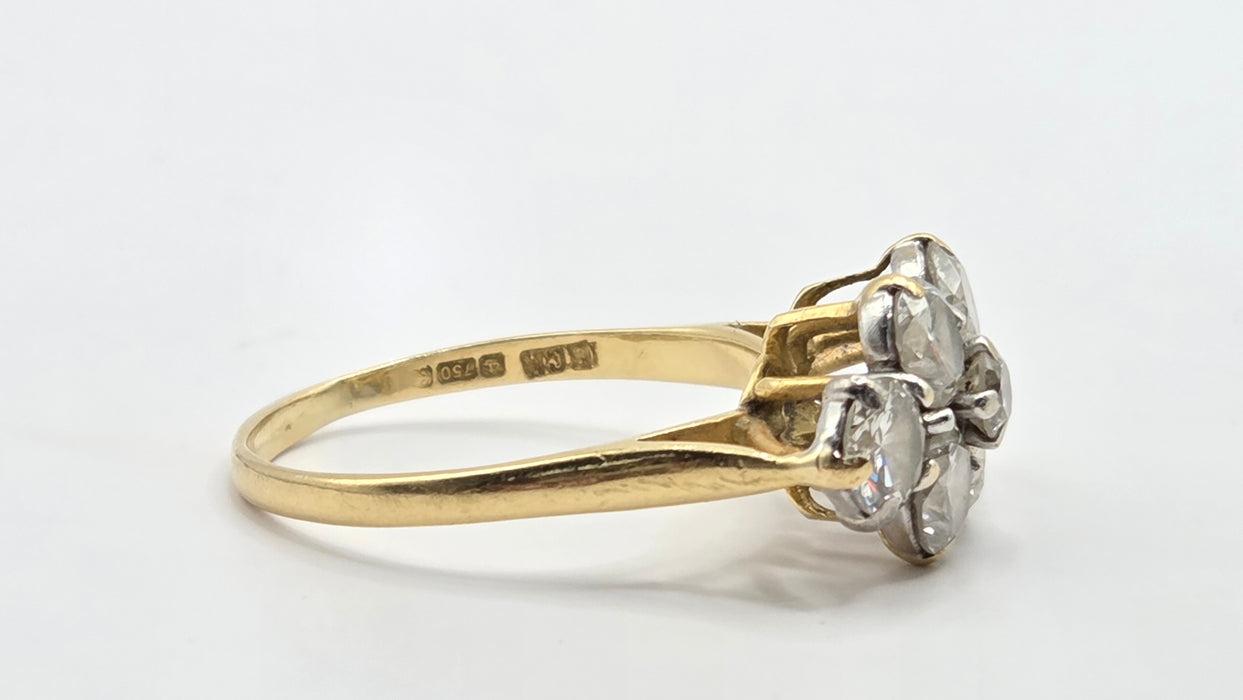 Vintage: 18ct Yellow Gold 7 Diamond Elongated Cluster Ring — 2.50ct