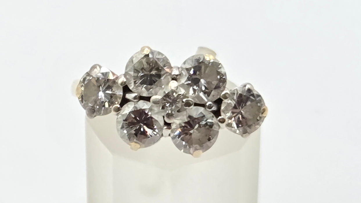 Vintage: 18ct Yellow Gold 7 Diamond Elongated Cluster Ring — 2.50ct