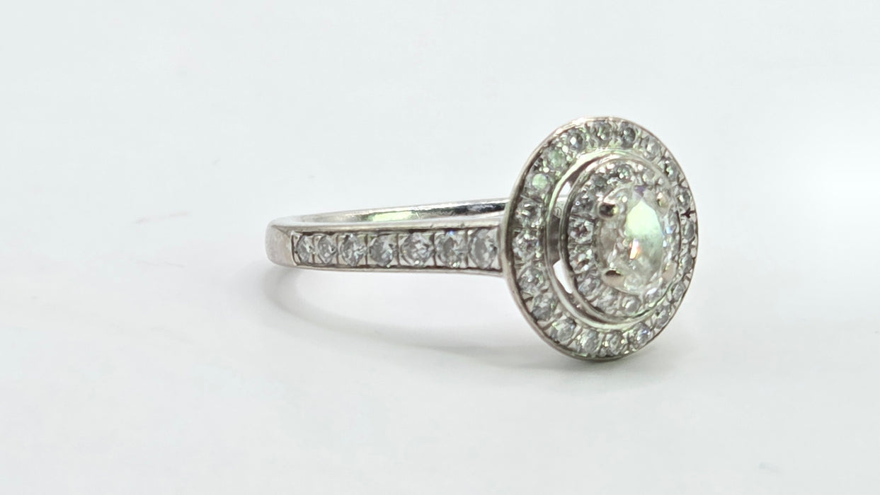 Vintage: 18ct White Gold Diamond 0.70ct Oval Halo Cluster Ring by Jenny Packham