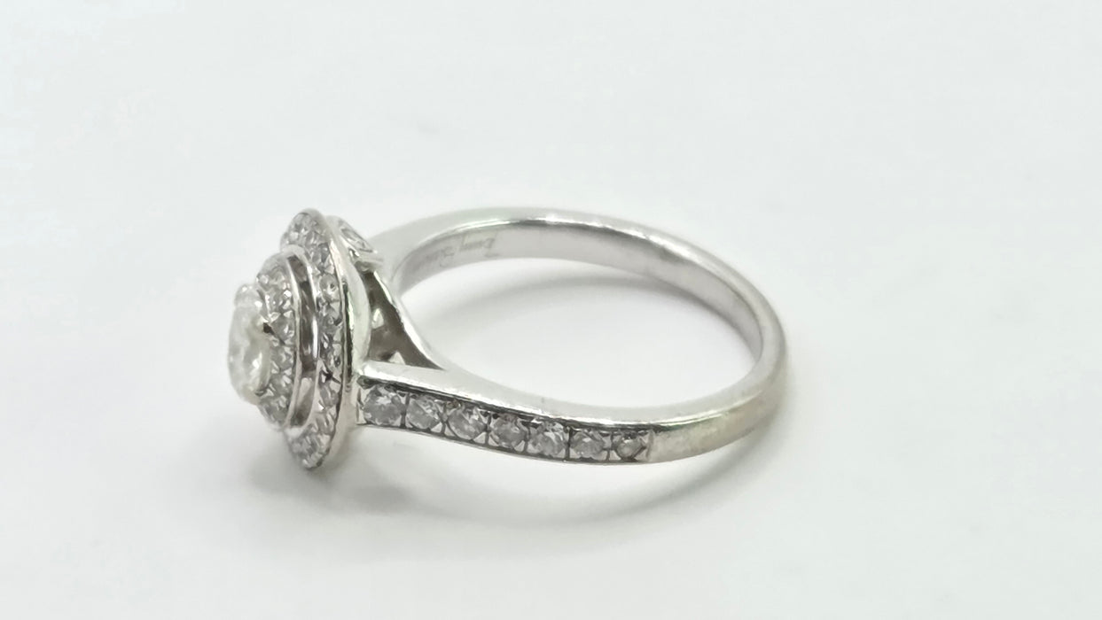Vintage: 18ct White Gold Diamond 0.70ct Oval Halo Cluster Ring by Jenny Packham