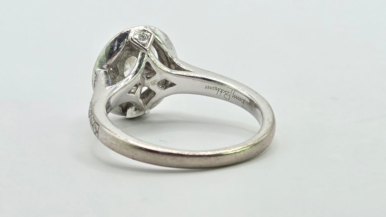 Vintage: 18ct White Gold Diamond 0.70ct Oval Halo Cluster Ring by Jenny Packham