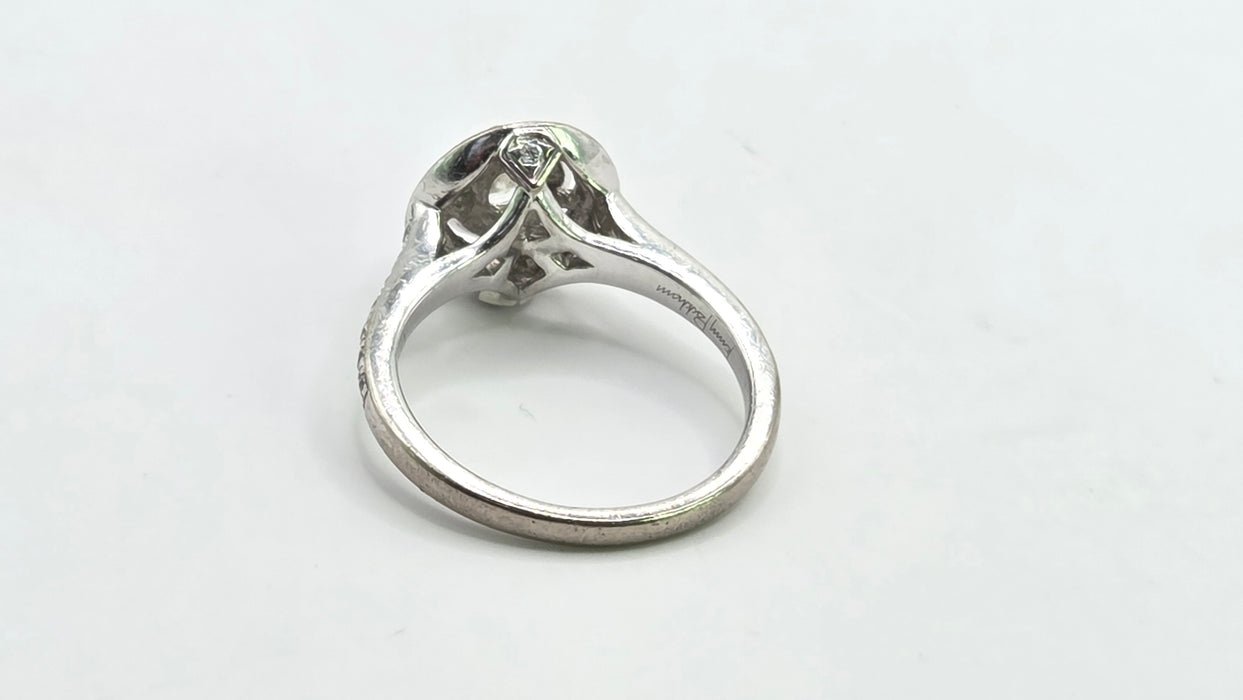 Vintage: 18ct White Gold Diamond 0.70ct Oval Halo Cluster Ring by Jenny Packham