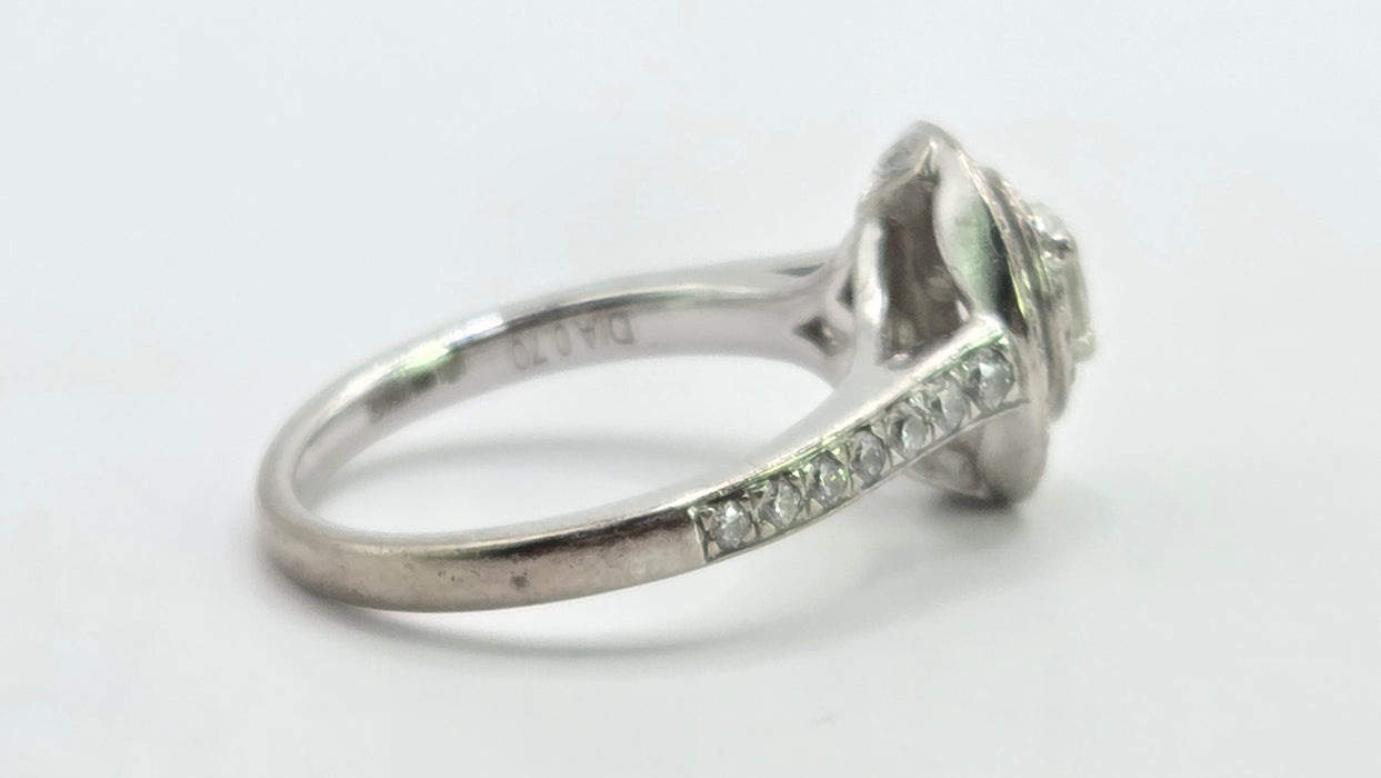 Vintage: 18ct White Gold Diamond 0.70ct Oval Halo Cluster Ring by Jenny Packham