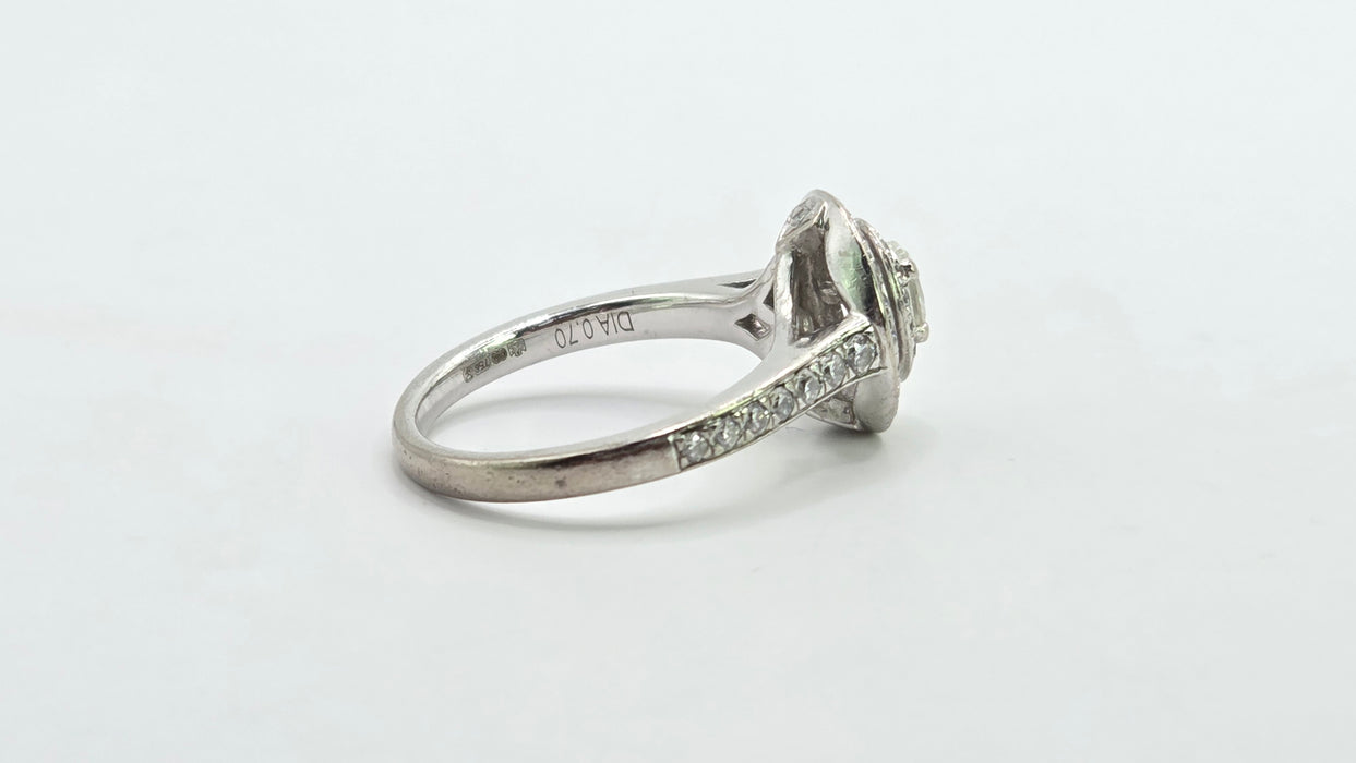 Vintage: 18ct White Gold Diamond 0.70ct Oval Halo Cluster Ring by Jenny Packham