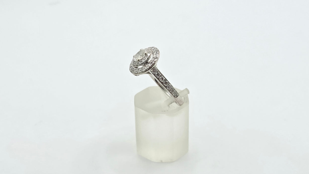 Vintage: 18ct White Gold Diamond 0.70ct Oval Halo Cluster Ring by Jenny Packham