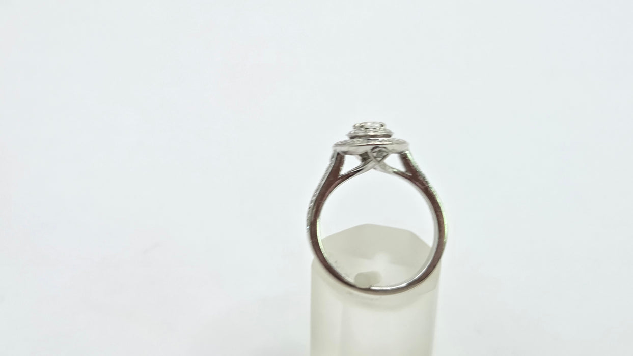 Vintage: 18ct White Gold Diamond 0.70ct Oval Halo Cluster Ring by Jenny Packham