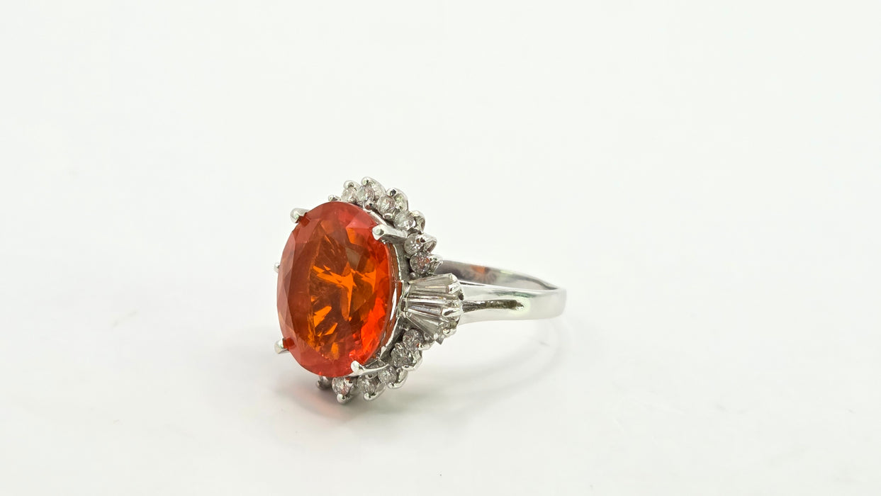 Vintage: 14ct White Gold Fire Opal 7.42ct & Diamond 1.44ct Dress Ring