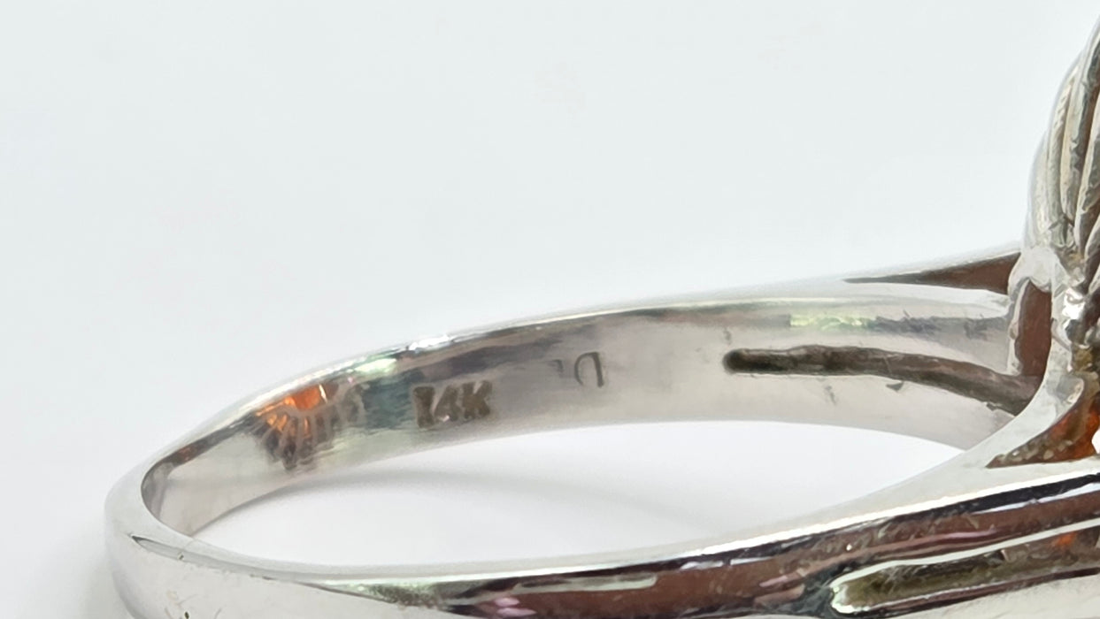 Vintage: 14ct White Gold Fire Opal 7.42ct & Diamond 1.44ct Dress Ring