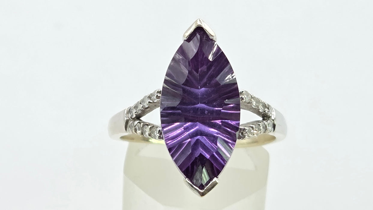 Vintage: 14ct White Gold Purple Sapphire 6.91ct & Diamond Ring