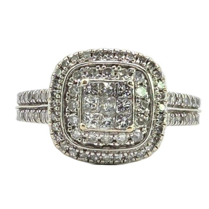 Vintage: 18ct White Gold 93 Diamond 1.00ct Three-Tier Cluster Ring