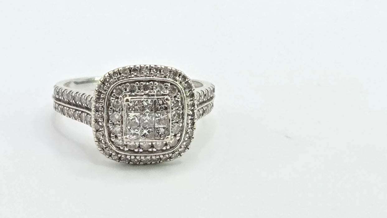 Vintage: 18ct White Gold 93 Diamond 1.00ct Three-Tier Cluster Ring