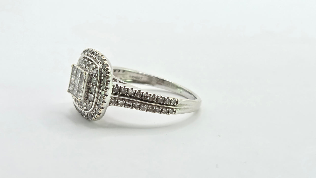 Vintage: 18ct White Gold 93 Diamond 1.00ct Three-Tier Cluster Ring