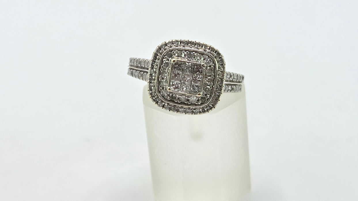 Vintage: 18ct White Gold 93 Diamond 1.00ct Three-Tier Cluster Ring