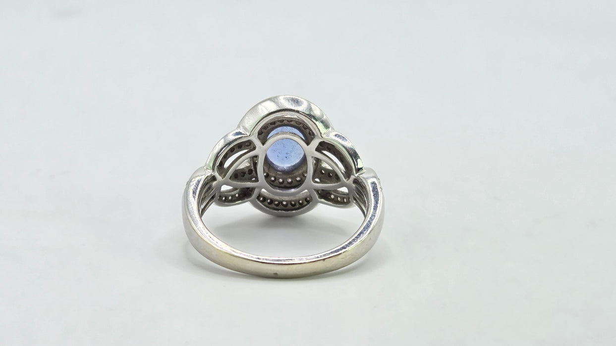 Vintage: 14ct White Gold Tanzanite & 113 Diamond Oval Dress Ring