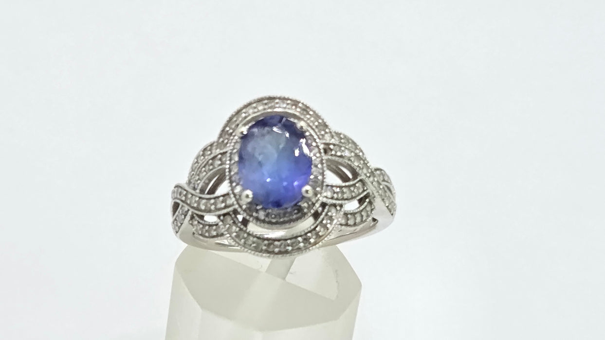 Vintage: 14ct White Gold Tanzanite & 113 Diamond Oval Dress Ring