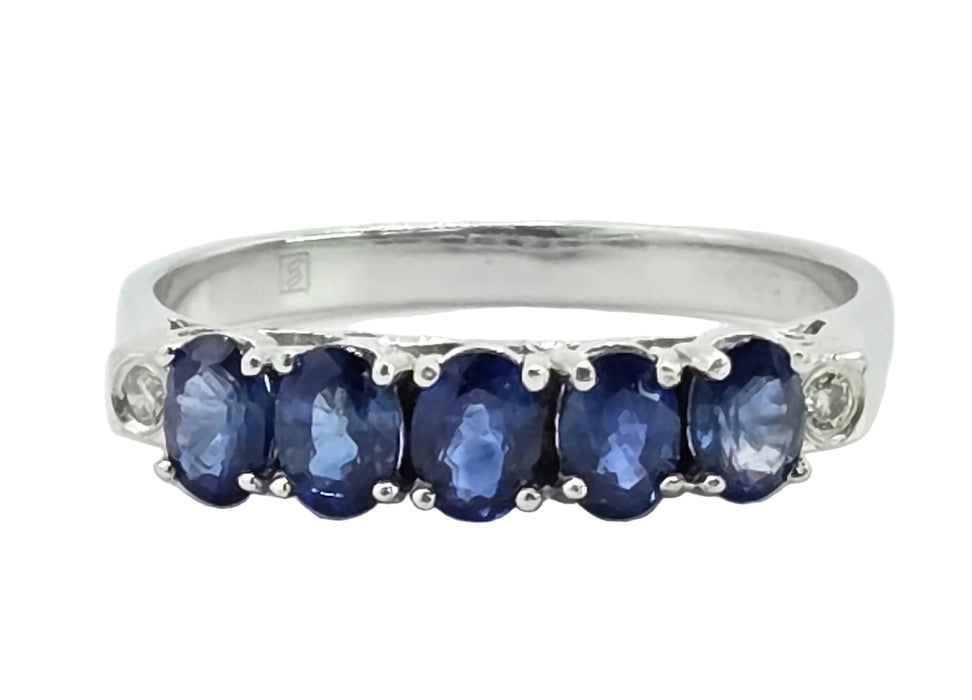 Vintage: 14ct White Gold Sapphire 1.00ct & Diamond Stacker Ring