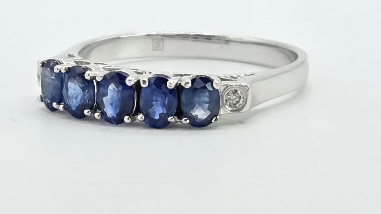 Vintage: 14ct White Gold Sapphire 1.00ct & Diamond Stacker Ring