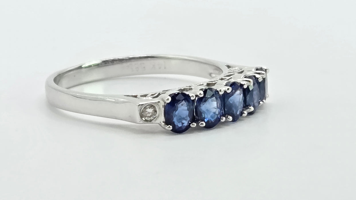Vintage: 14ct White Gold Sapphire 1.00ct & Diamond Stacker Ring