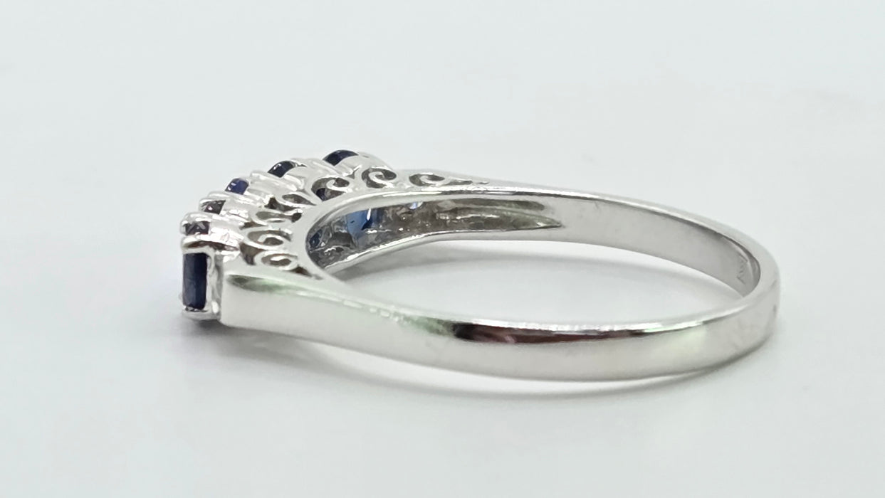 Vintage: 14ct White Gold Sapphire 1.00ct & Diamond Stacker Ring