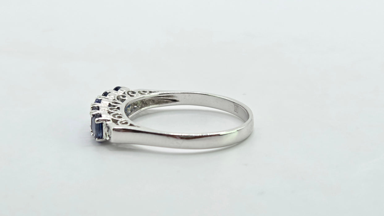 Vintage: 14ct White Gold Sapphire 1.00ct & Diamond Stacker Ring