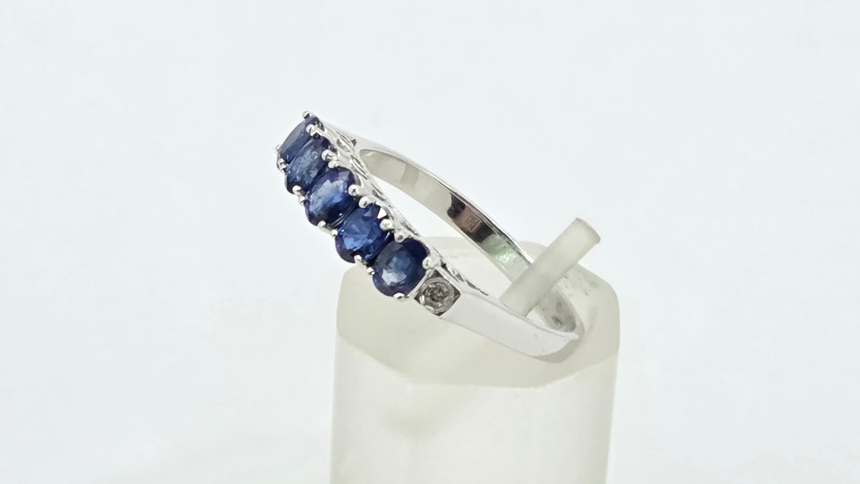 Vintage: 14ct White Gold Sapphire 1.00ct & Diamond Stacker Ring