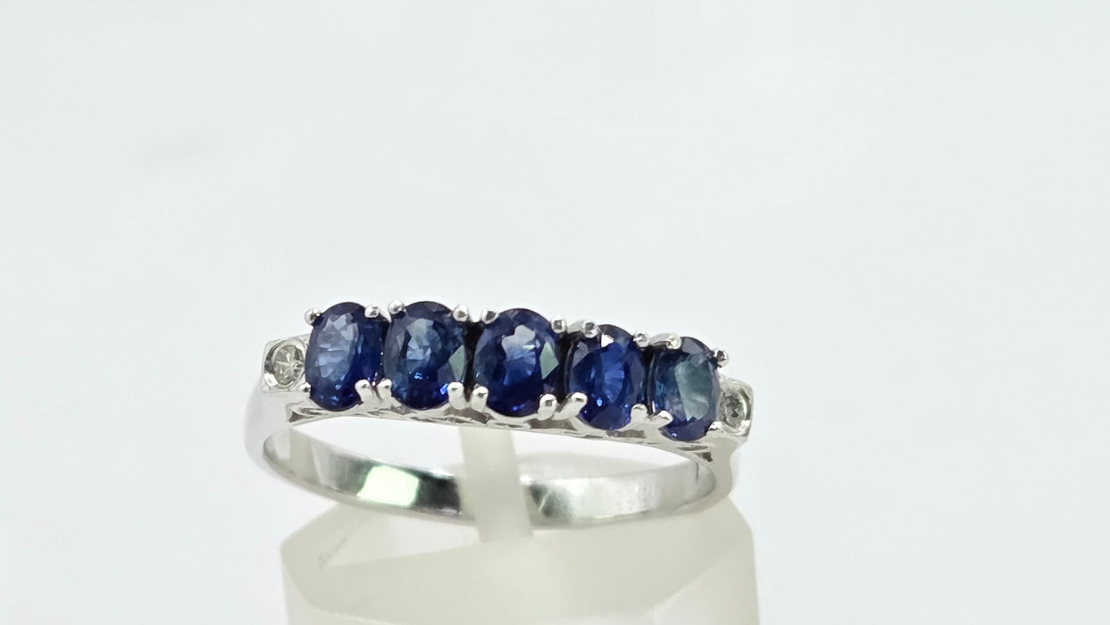 Vintage: 14ct White Gold Sapphire 1.00ct & Diamond Stacker Ring