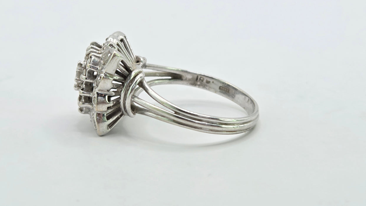 Vintage: 18ct White Gold Diamond 0.64ct Square Cluster Dress Ring — From 1976