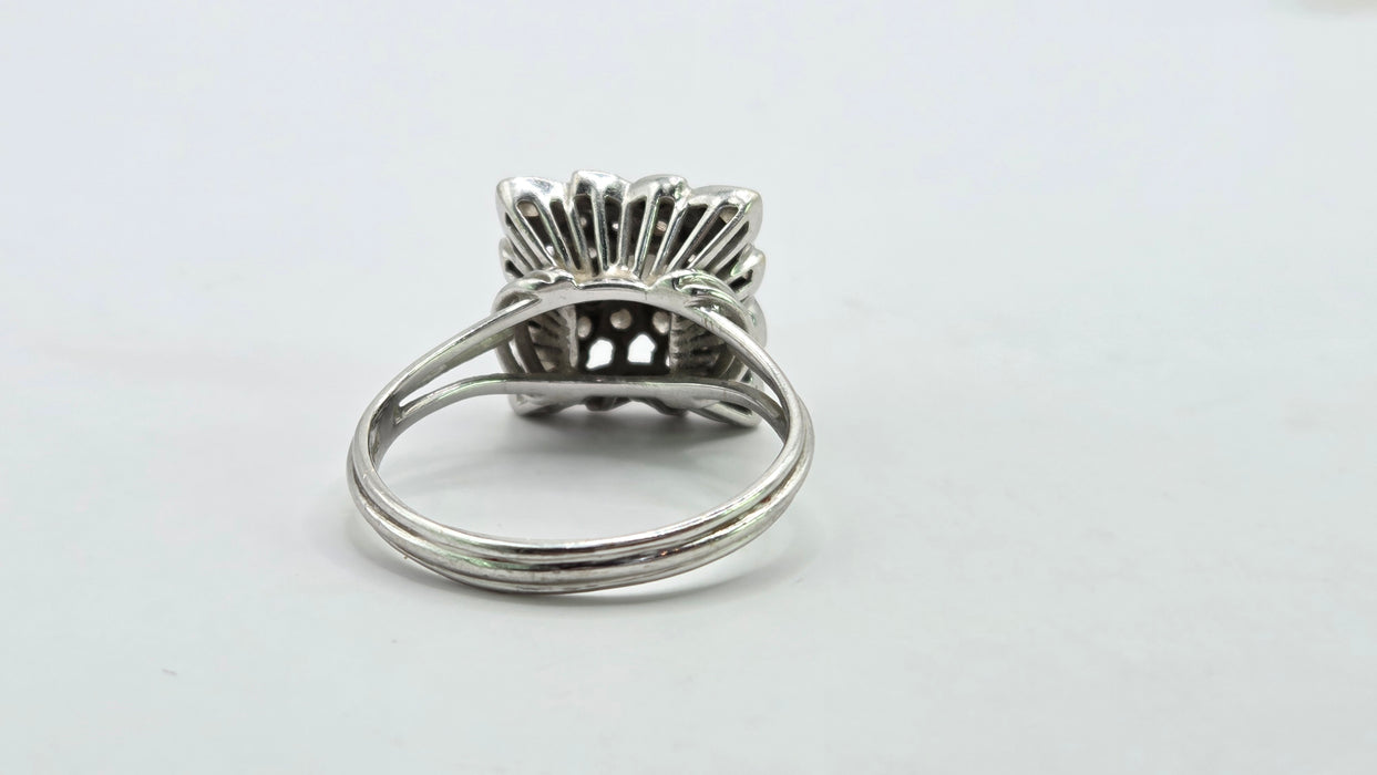 Vintage: 18ct White Gold Diamond 0.64ct Square Cluster Dress Ring — From 1976