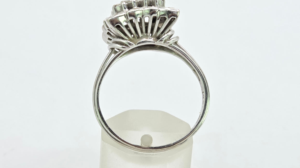 Vintage: 18ct White Gold Diamond 0.64ct Square Cluster Dress Ring — From 1976