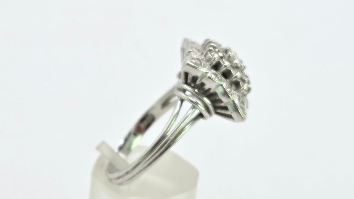 Vintage: 18ct White Gold Diamond 0.64ct Square Cluster Dress Ring — From 1976