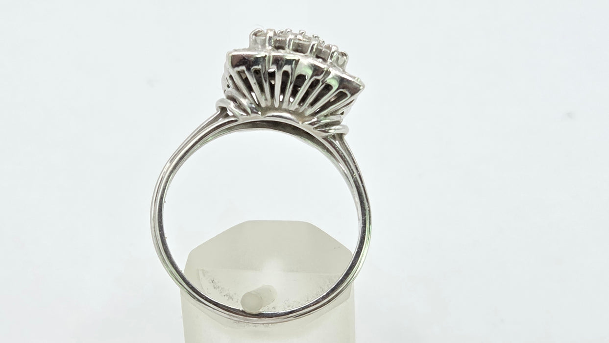 Vintage: 18ct White Gold Diamond 0.64ct Square Cluster Dress Ring — From 1976
