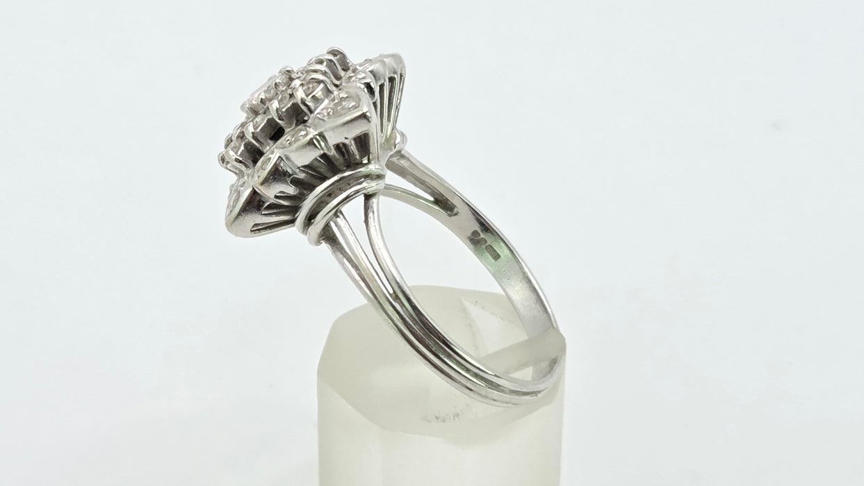 Vintage: 18ct White Gold Diamond 0.64ct Square Cluster Dress Ring — From 1976