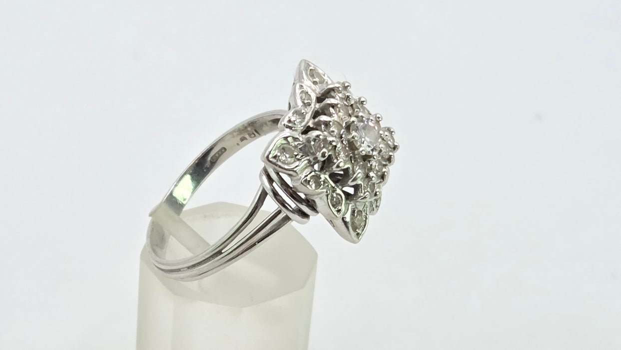 Vintage: 18ct White Gold Diamond 0.64ct Square Cluster Dress Ring — From 1976
