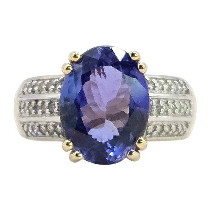 Vintage: 18ct Yellow Gold Tanzanite 4.65ct & Diamond Dress Ring