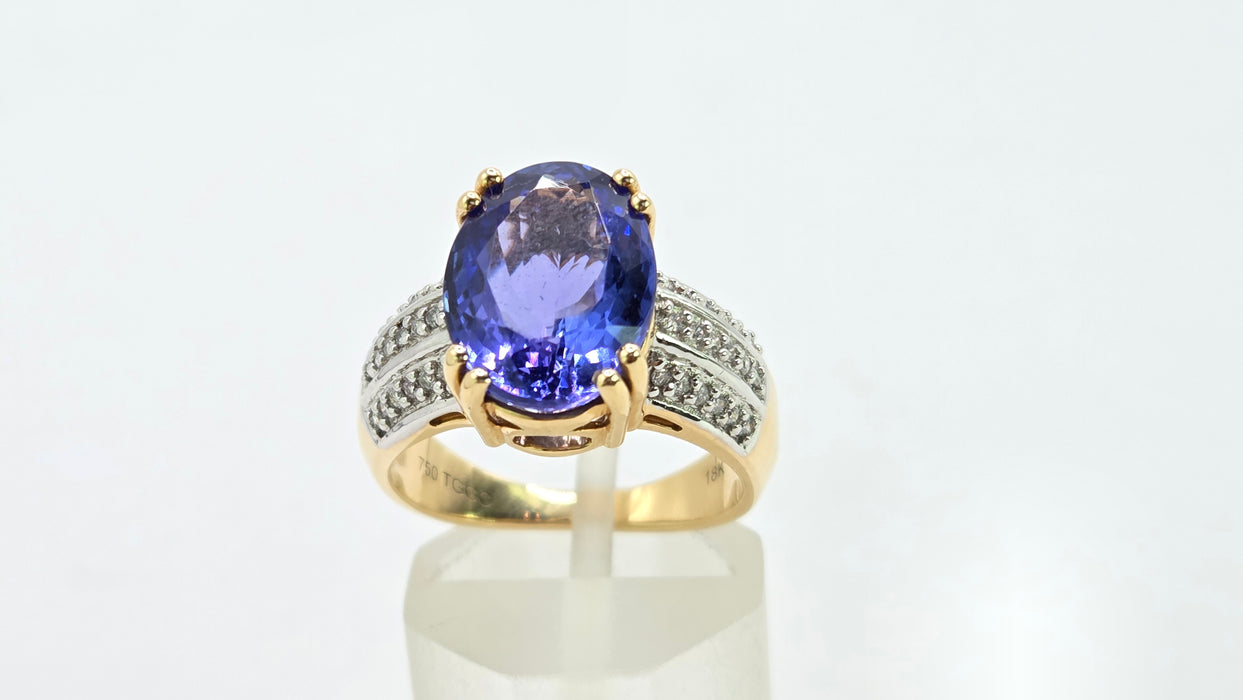 Vintage: 18ct Yellow Gold Tanzanite 4.65ct & Diamond Dress Ring