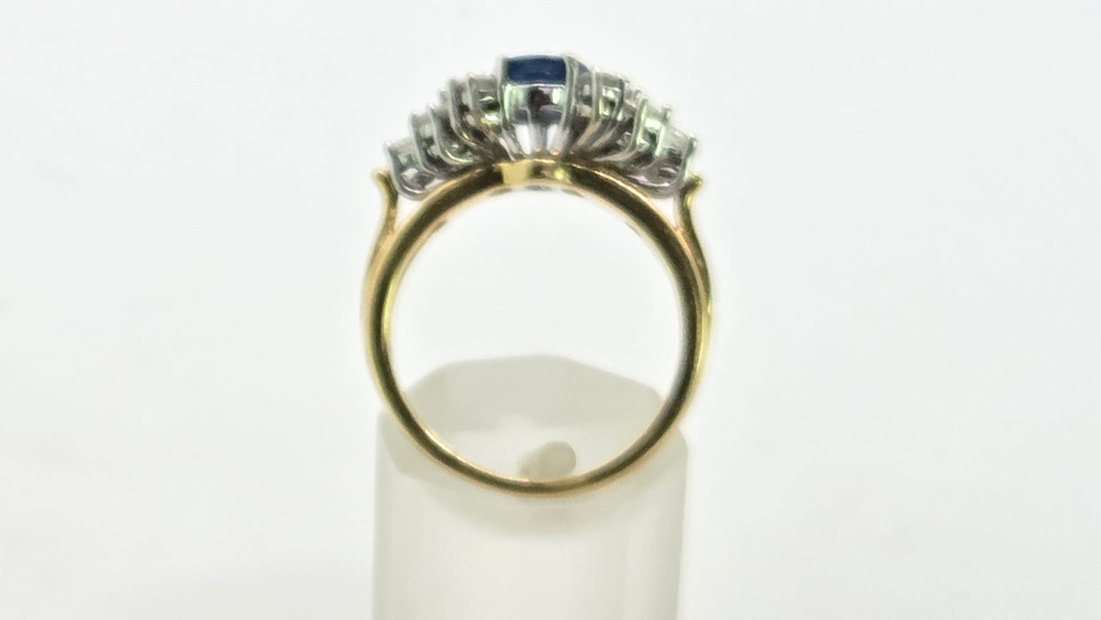 Vintage: 18ct Yellow Gold Sapphire 1.17ct & Diamond 0.85ct Trefoil Cluster Dress Ring