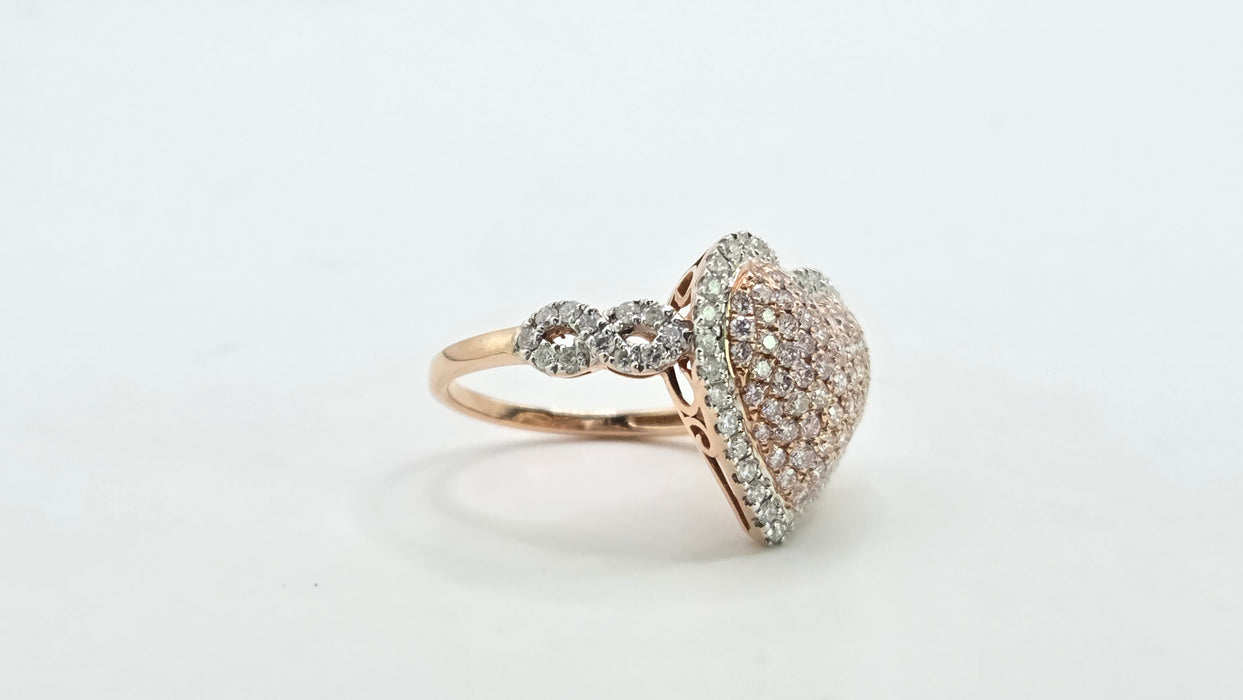 Modern: 14ct Rose Gold Diamond 1.00ct Pavé Heart Dress Ring