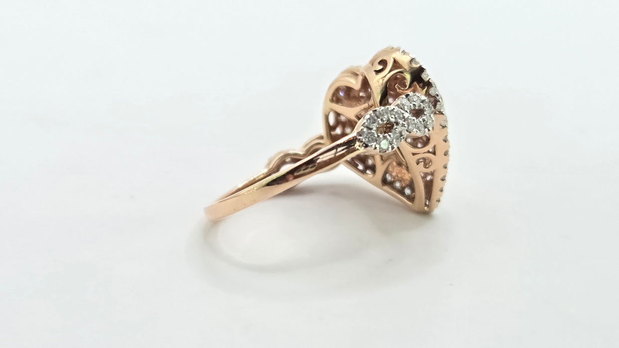 Modern: 14ct Rose Gold Diamond 1.00ct Pavé Heart Dress Ring