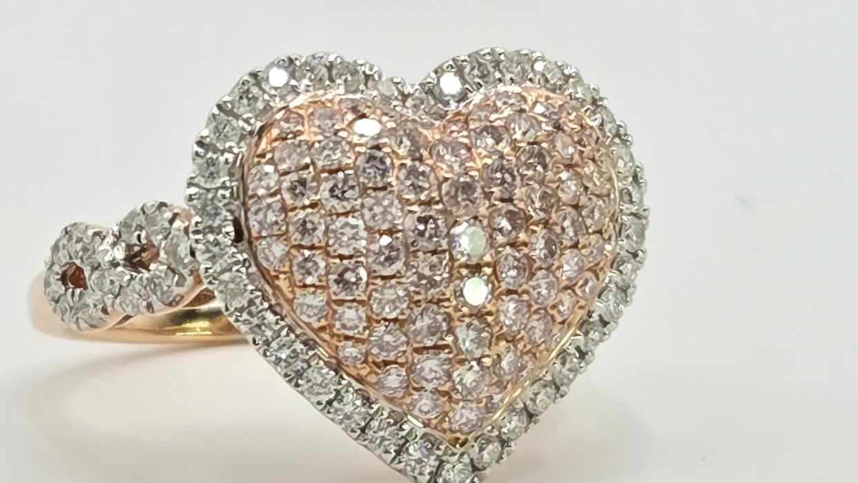 Modern: 14ct Rose Gold Diamond 1.00ct Pavé Heart Dress Ring