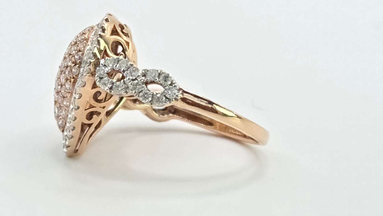Modern: 14ct Rose Gold Diamond 1.00ct Pavé Heart Dress Ring