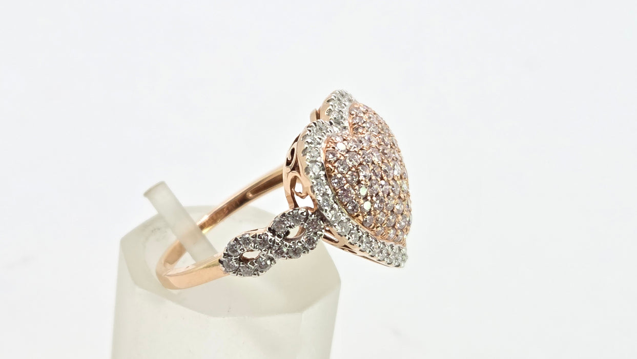 Modern: 14ct Rose Gold Diamond 1.00ct Pavé Heart Dress Ring