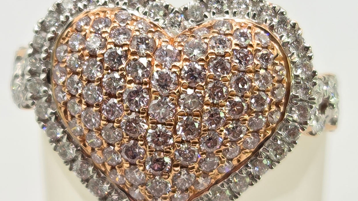 Modern: 14ct Rose Gold Diamond 1.00ct Pavé Heart Dress Ring